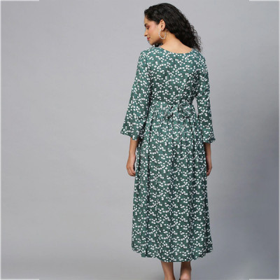 Green & White Floral Maternity Maxi Dress